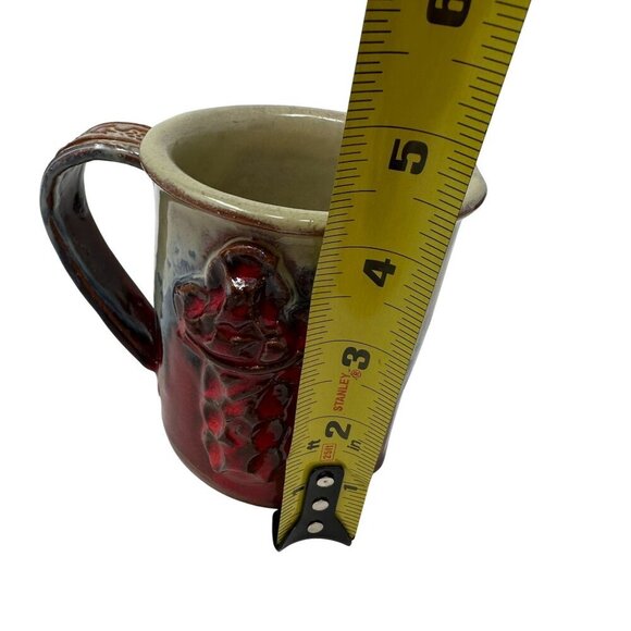 Handcrafted Ceramic Coffee Mug Redware Drip Glaze Rustic Cross Floral Handle - Picture 11 of 16